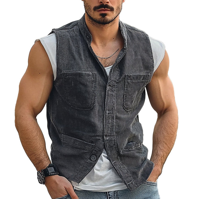 Men's Corduroy Vest | Vintage Stand Collar | Multi-Pocket Design | Classic Outerwear | Durable & Warm | Stylish Retro Fashion | Casual & Semi-Formal | Modern Functional Wardrobe Essential