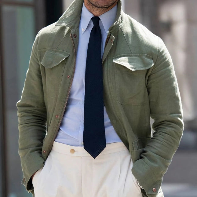 Men's Military Style Cotton Jacket | Army Green Workwear Coat | Full-Length Sleeves | Adjustable Cuffs | Durable Cotton Fabric | Multiple Pockets | Available in Sizes S-3XL | Casual Outerwear for Spring & Autumn