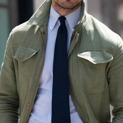 Men's Military Style Cotton Jacket | Army Green Workwear Coat | Full-Length Sleeves | Adjustable Cuffs | Durable Cotton Fabric | Multiple Pockets | Available in Sizes S-3XL | Casual Outerwear for Spring & Autumn
