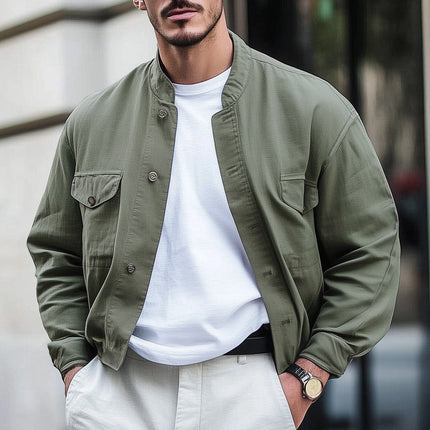 Men's Short Work Jacket | Army Green | Spring & Autumn | Cotton | Full-Length Sleeves | Adjustable Cuffs | Modern Workwear Style | Versatile & Comfortable | Sizes Small to 3XL | Durable & Breathable Fabric
