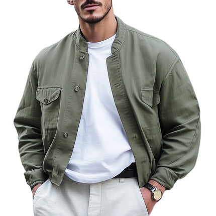 Men's Short Work Jacket | Army Green | Spring & Autumn | Cotton | Full-Length Sleeves | Adjustable Cuffs | Modern Workwear Style | Versatile & Comfortable | Sizes Small to 3XL | Durable & Breathable Fabric