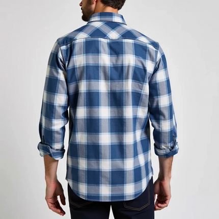 Men's Cotton Plaid Shirt | Casual Slim Fit | Lapel Collar | Chest Pocket | Long Sleeve | Versatile Style for Casual or Office Wear | Comfortable Fabric | Easy Care | Multiple Sizes Available