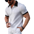 Men's Slim Fit Retro Shirt | Contrast Jacquard Patterns | Elegant Lapel Collar | Short Sleeves | Versatile Styling | High-Quality Fabric | Casual & Formal Wear | Modern Vintage Style | Size Options Available