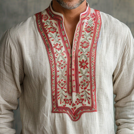 Men's Open Collar Long Sleeve Shirt | Casual Embroidered Top | Breathable Fabric | Sophisticated Design for Everyday Wear | Versatile Fit | Ideal for Social Gatherings & Office | Stylish & Comfortable