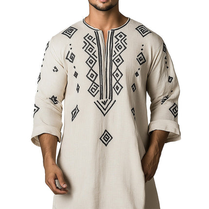 Men's Geometric Print Long Sleeve T-Shirt | Unique Modern Style | Comfortable Breathable Fabric | Relaxed Fit | Versatile Casual Wear | Ideal for Layering | High-Quality Material