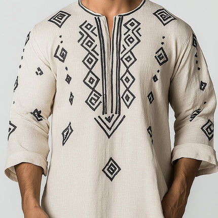 Men's Geometric Print Long Sleeve T-Shirt | Unique Modern Style | Comfortable Breathable Fabric | Relaxed Fit | Versatile Casual Wear | Ideal for Layering | High-Quality Material