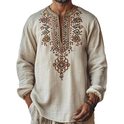 Men's Ethnic Print Open Collar T-Shirt | Stylish Tribal Design | Breathable Comfort Fit | Premium Quality Fabric | Casual & Semi-Formal Wear