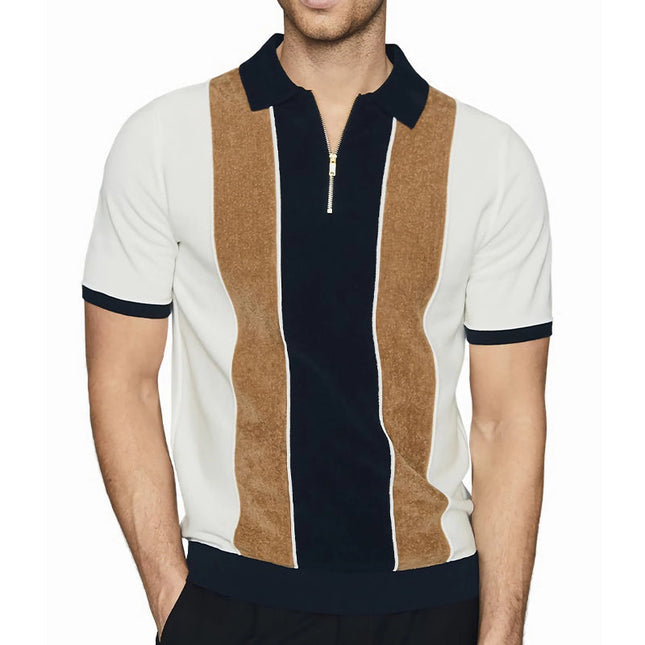 Men's Colorblock Print Polo Collar Short Sleeve T-Shirt | Casual Fashion Top | Breathable Cotton Blend | Versatile Fit | Sizes S-3XL | Stylish Colorblock Design | Comfortable Everyday Wear