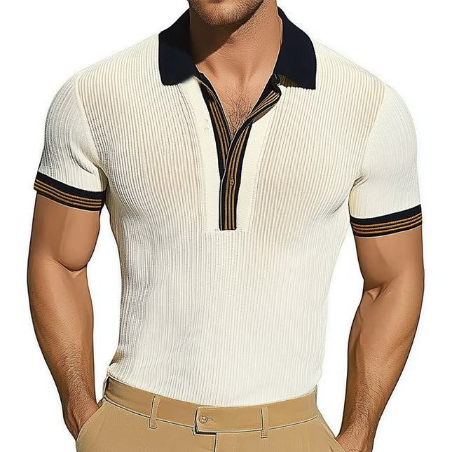 Men's Slim Fit Polo Neck Knit T-Shirt | Short Sleeve Summer Top | Elegant & Comfortable | Breathable | Sizes S to 3XL | Classic & Modern Style | Versatile Men's Clothing | Polo Casual Fashion