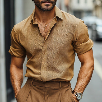 Men's Brown Textured Long Sleeve Shirt | Button-Down Collar | Spring & Autumn Wear | Versatile Casual & Semi-Formal | Comfortable & Durable Fabric | Available in Sizes S-3XL | Stylish Seasonal Wardrobe