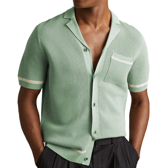 Men's Short Sleeve Knitted Shirt | Casual Cotton Polyester Blend | Soft Breathable Fabric | Relaxed Fit | Elegant Pattern Design | Versatile Wardrobe Staple | Stylish & Comfortable