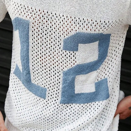 Men's Athletic Jacquard T-Shirt | Crew Neck Short Sleeve Sweater | Sporty Lettering Design | Breathable Fabric Top for Casual & Semi-Formal Occasions