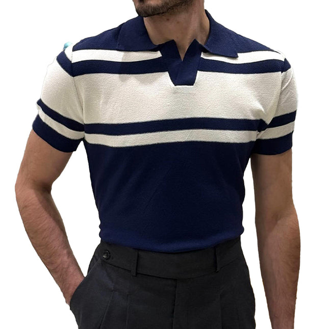 Men's Short Sleeve Knitted Polo Shirt | Striped Lapel Collar | Breathable Casual Top | Comfortable Casual & Semi-Formal Wear | Classic Design