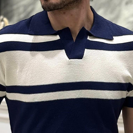 Men's Short Sleeve Knitted Polo Shirt | Striped Lapel Collar | Breathable Casual Top | Comfortable Casual & Semi-Formal Wear | Classic Design