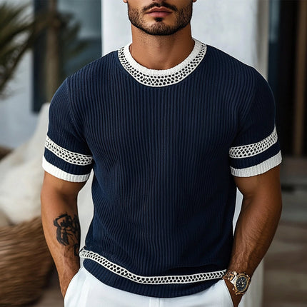 Men's Knitted T-Shirt | Contrast Web Design | Short Sleeve Round Neck | Stylish & Comfortable Casual Top | Breathable Fabric | Relaxed Fit for Versatile Wear | Perfect for Layering