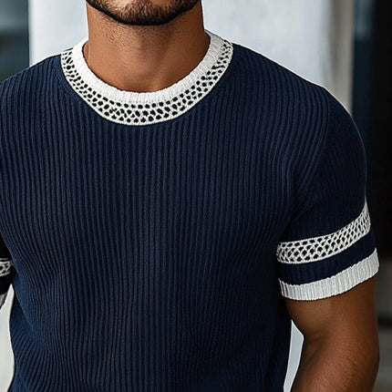 Men's Knitted T-Shirt | Contrast Web Design | Short Sleeve Round Neck | Stylish & Comfortable Casual Top | Breathable Fabric | Relaxed Fit for Versatile Wear | Perfect for Layering