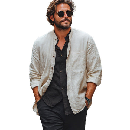 Men's Casual Shirt | Lightweight Apricot | Spring Summer Fashion | Breathable Cotton Blend | Long Sleeve | Classic Lapel Collar | Buttoned Cuffs | Versatile Fit | Multiple Sizes | Effortless Style