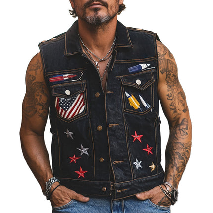 Men's Denim Vest | Stylish Embroidered Outerwear | Durable Comfort | Unique Design | Versatile Fashion | Perfect for Any Occasion