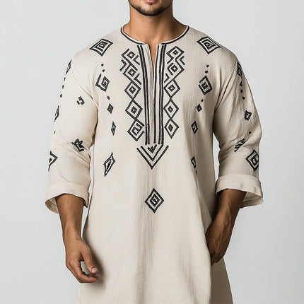 Men's Geometric Print Long Sleeve T-Shirt | Unique Modern Style | Comfortable Breathable Fabric | Relaxed Fit | Versatile Casual Wear | Ideal for Layering | High-Quality Material