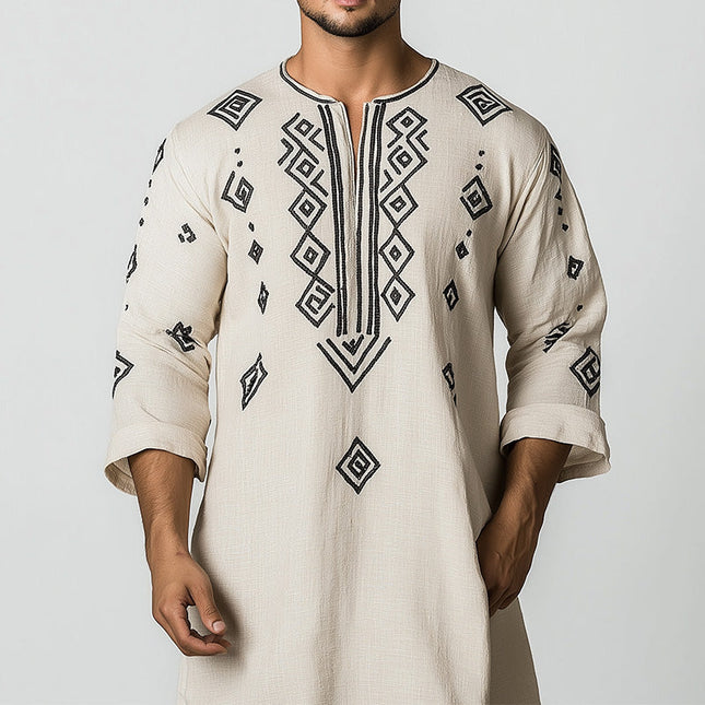 Men's Geometric Print Long Sleeve T-Shirt | Unique Modern Style | Comfortable Breathable Fabric | Relaxed Fit | Versatile Casual Wear | Ideal for Layering | High-Quality Material