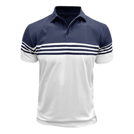 Men's Short Sleeve Polo Shirt | Casual Striped Design | Classic Fit | Breathable Soft Fabric | Timeless Style | Polo Collar with Two-Button Placket | Durable High-Quality Stitching | Versatile Wardrobe Essential