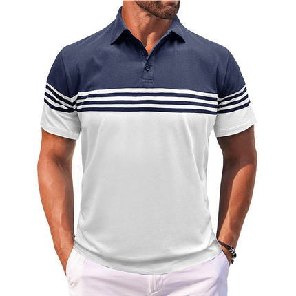 Men's Short Sleeve Polo Shirt | Casual Striped Design | Classic Fit | Breathable Soft Fabric | Timeless Style | Polo Collar with Two-Button Placket | Durable High-Quality Stitching | Versatile Wardrobe Essential