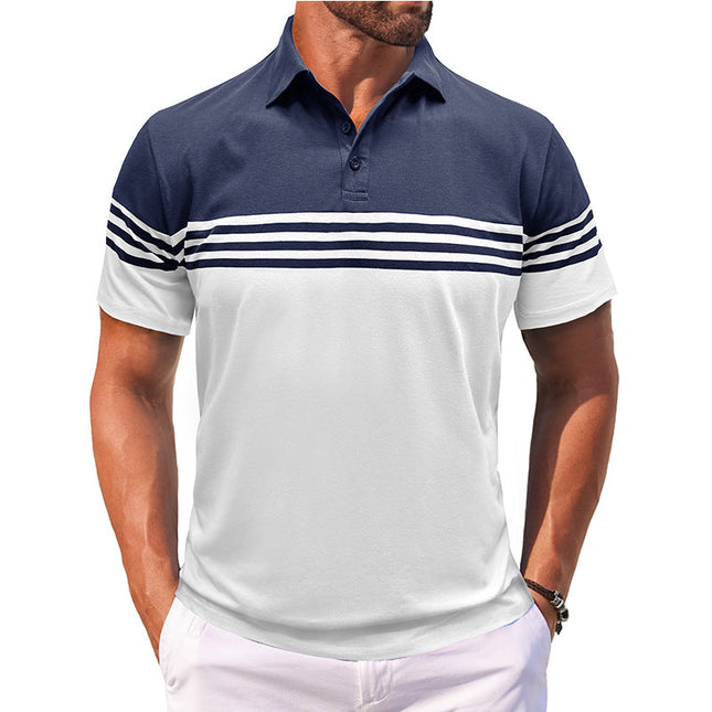 Men's Short Sleeve Polo Shirt | Casual Striped Design | Classic Fit | Breathable Soft Fabric | Timeless Style | Polo Collar with Two-Button Placket | Durable High-Quality Stitching | Versatile Wardrobe Essential