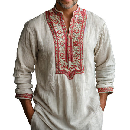 Men's Open Collar Long Sleeve Shirt | Casual Embroidered Top | Breathable Fabric | Sophisticated Design for Everyday Wear | Versatile Fit | Ideal for Social Gatherings & Office | Stylish & Comfortable