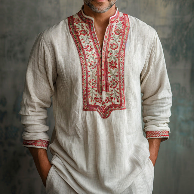 Men's Open Collar Long Sleeve Shirt | Casual Embroidered Top | Breathable Fabric | Sophisticated Design for Everyday Wear | Versatile Fit | Ideal for Social Gatherings & Office | Stylish & Comfortable