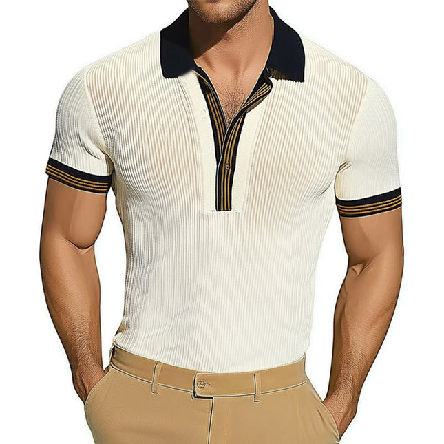 Men's Slim Fit Polo Neck Knit T-Shirt | Short Sleeve Summer Top | Elegant & Comfortable | Breathable | Sizes S to 3XL | Classic & Modern Style | Versatile Men's Clothing | Polo Casual Fashion