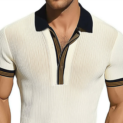 Men's Slim Fit Polo Neck Knit T-Shirt | Short Sleeve Summer Top | Elegant & Comfortable | Breathable | Sizes S to 3XL | Classic & Modern Style | Versatile Men's Clothing | Polo Casual Fashion