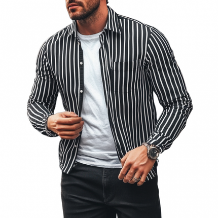 Men's Casual Striped Shirt | Classic Lapel Collar | Loose Fit | Long Sleeve | Versatile Style for Casual & Smart Outfits | Comfortable Fabric | Easy Care | Multiple Sizes Available | Ideal for All-Day Wear
