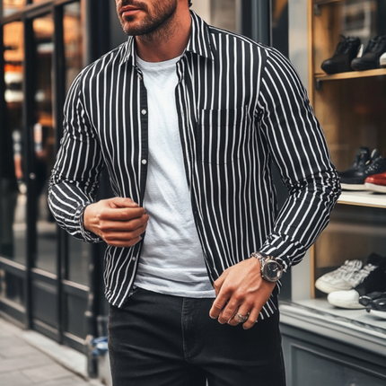 Men's Casual Striped Shirt | Classic Lapel Collar | Loose Fit | Long Sleeve | Versatile Style for Casual & Smart Outfits | Comfortable Fabric | Easy Care | Multiple Sizes Available | Ideal for All-Day Wear