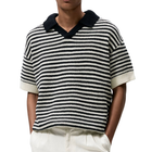 Men's Casual Striped Jacquard Knit Sweater | Contrast Color | Lapel Collar | Loose Fit Short Sleeve | Soft Lightweight Comfort | Versatile Design | Everyday Fashion