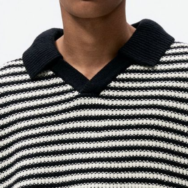 Men's Casual Striped Jacquard Knit Sweater | Contrast Color | Lapel Collar | Loose Fit Short Sleeve | Soft Lightweight Comfort | Versatile Design | Everyday Fashion