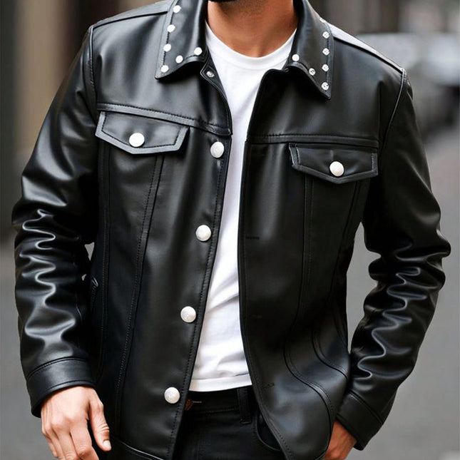 Men's PU Leather Jacket | Spring Autumn Transitional Outerwear | Black Lapel Coat | Comfortable Fit | High-Quality Material | Casual and Dressy | Sizes Small to 3XL | Durable and Stylish