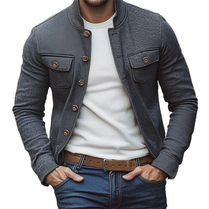 Men's Dark Grey Twill Button Jacket | Long Sleeve | Spring/Autumn Outerwear | Classic Fit | Versatile Timeless Design | Durable Fabric | Button Closure | Available in S to 3XL | Stylish Men's Coat