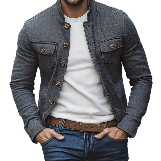 Men's Dark Grey Twill Button Jacket | Long Sleeve | Spring/Autumn Outerwear | Classic Fit | Versatile Timeless Design | Durable Fabric | Button Closure | Available in S to 3XL | Stylish Men's Coat