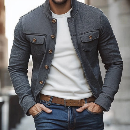 Men's Dark Grey Twill Button Jacket | Long Sleeve | Spring/Autumn Outerwear | Classic Fit | Versatile Timeless Design | Durable Fabric | Button Closure | Available in S to 3XL | Stylish Men's Coat