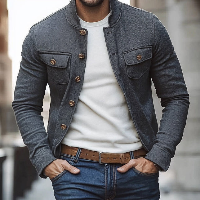 Men's Dark Grey Twill Button Jacket | Long Sleeve | Spring/Autumn Outerwear | Classic Fit | Versatile Timeless Design | Durable Fabric | Button Closure | Available in S to 3XL | Stylish Men's Coat