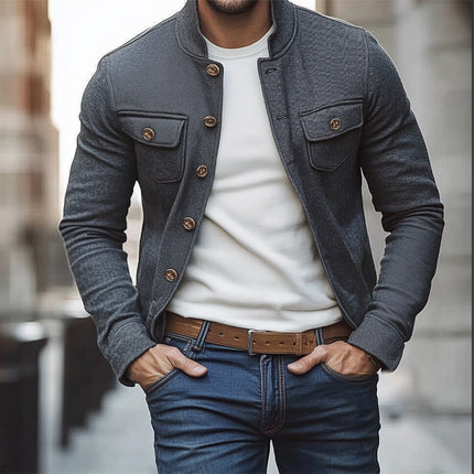 Men's Dark Grey Twill Button Jacket | Long Sleeve | Spring/Autumn Outerwear | Classic Fit | Versatile Timeless Design | Durable Fabric | Button Closure | Available in S to 3XL | Stylish Men's Coat