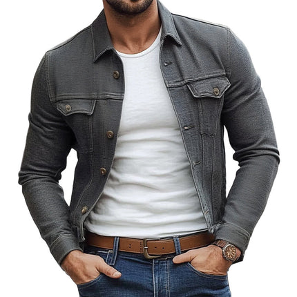 Men's Dark Grey Twill Lapel Jacket | Spring Autumn Outerwear | Classic Design | Full-Length Sleeves | Premium Fabric | Button-Up Closure | Versatile Wardrobe Staple | Multiple Sizes Available