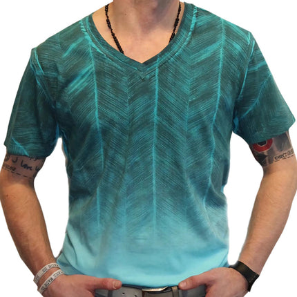 Men's V-neck Gradient T-shirt | Summer Casual | Gradient Print | Short Sleeve | Soft Cotton-Poly Blend | Versatile Style | Easy Care | Available in Sizes Small to 3XL | Perfect for Beach Outings & Casual Wear