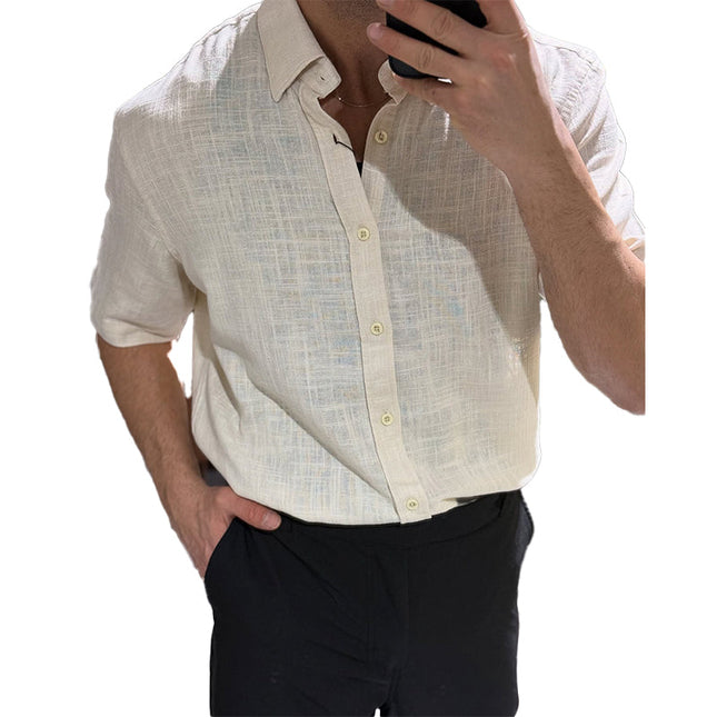 Men's Casual Button-Down Shirt | Cotton Linen Blend | Short Sleeve Lapel Collar | Breathable & Durable | Versatile Fit | Classic Design | Ideal for Casual & Semi-Formal Occasions