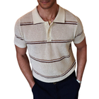Men's Striped Jacquard Loose Knit Short Sleeve Sweater | Lapel Collar | Casual Wear | Soft Lightweight Fabric | Versatile Style | Multiple Sizes | Comfortable Fit