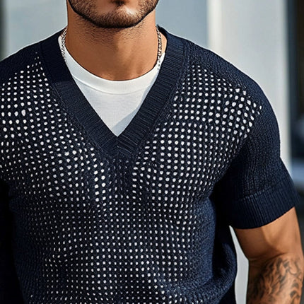 Men's Short Sleeve Sweater | Solid Color | Knitted V-Neck | Casual Semi-Formal Versatile Fit | Breathable Comfort | Classic Timeless Design