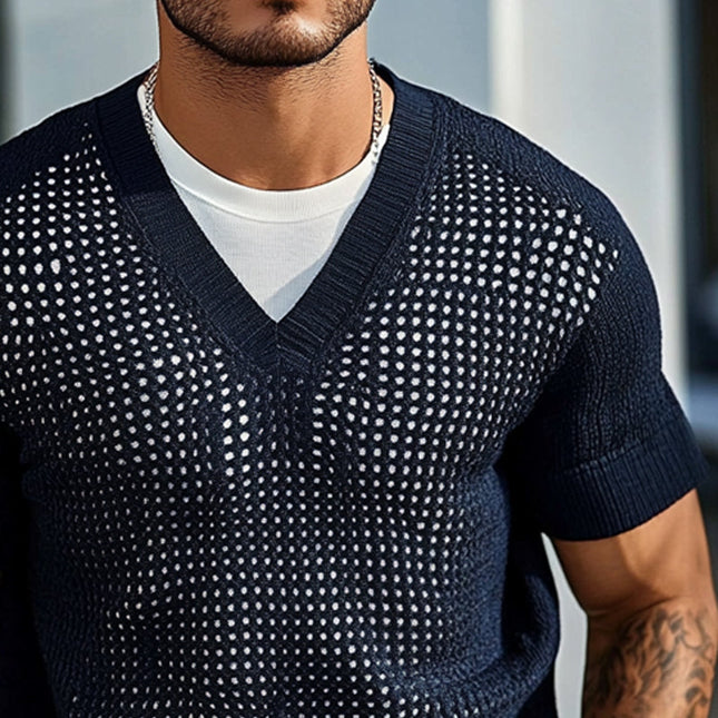 Men's Short Sleeve Sweater | Solid Color | Knitted V-Neck | Casual Semi-Formal Versatile Fit | Breathable Comfort | Classic Timeless Design