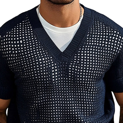 Men's Short Sleeve Sweater | Solid Color | Knitted V-Neck | Casual Semi-Formal Versatile Fit | Breathable Comfort | Classic Timeless Design