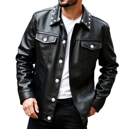 Men's PU Leather Jacket | Spring Autumn Transitional Outerwear | Black Lapel Coat | Comfortable Fit | High-Quality Material | Casual and Dressy | Sizes Small to 3XL | Durable and Stylish