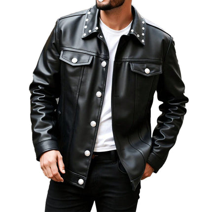 Men's PU Leather Jacket | Spring Autumn Transitional Outerwear | Black Lapel Coat | Comfortable Fit | High-Quality Material | Casual and Dressy | Sizes Small to 3XL | Durable and Stylish
